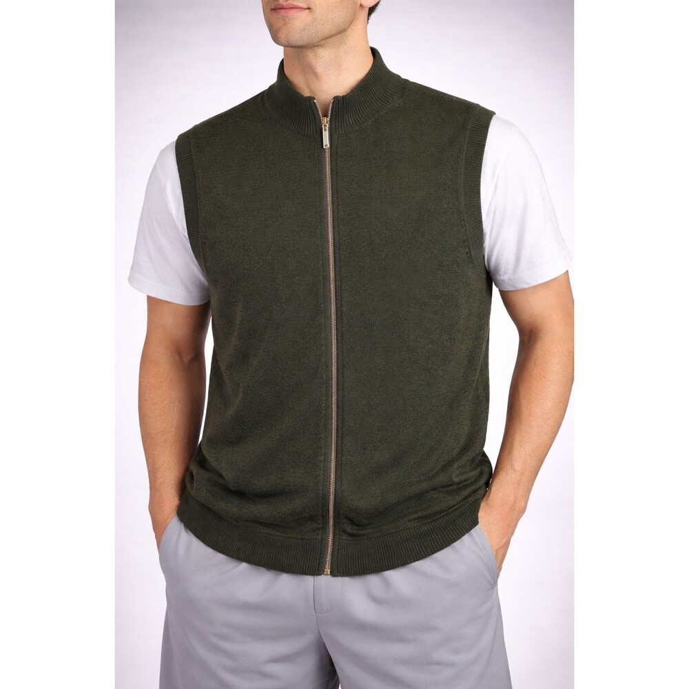 Islander Men’s Olive Green Knit Sweater Vest Full Zip Mock Neck Sleeveless 2xl